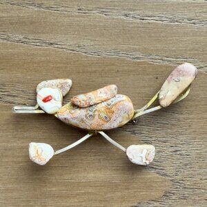 Vintage Handcrafted Stone Roadrunner Brooch Pin Silver Tone
